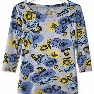 Ann Taylor LOFT Floral 3/4 Sleeve TOP